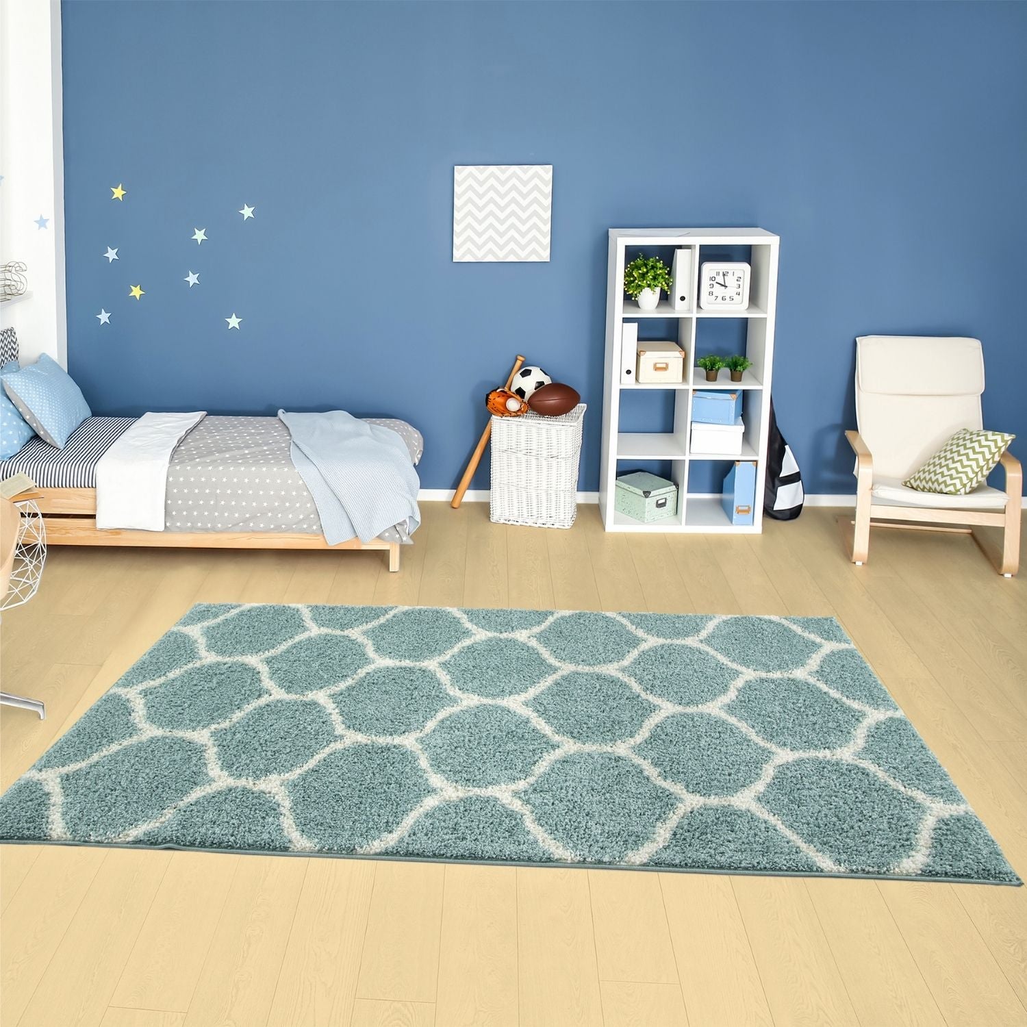 Moroccan Duck Egg Blue Shaggy Rug | 650 - Bargainia.com - 