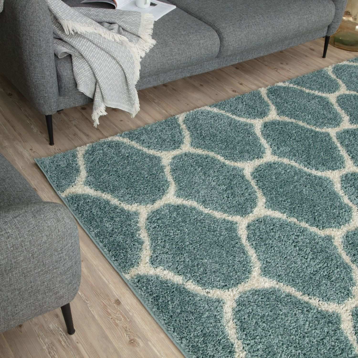 Moroccan Duck Egg Blue Shaggy Rug | 650 - Bargainia.com - 5056584503647 - 3270