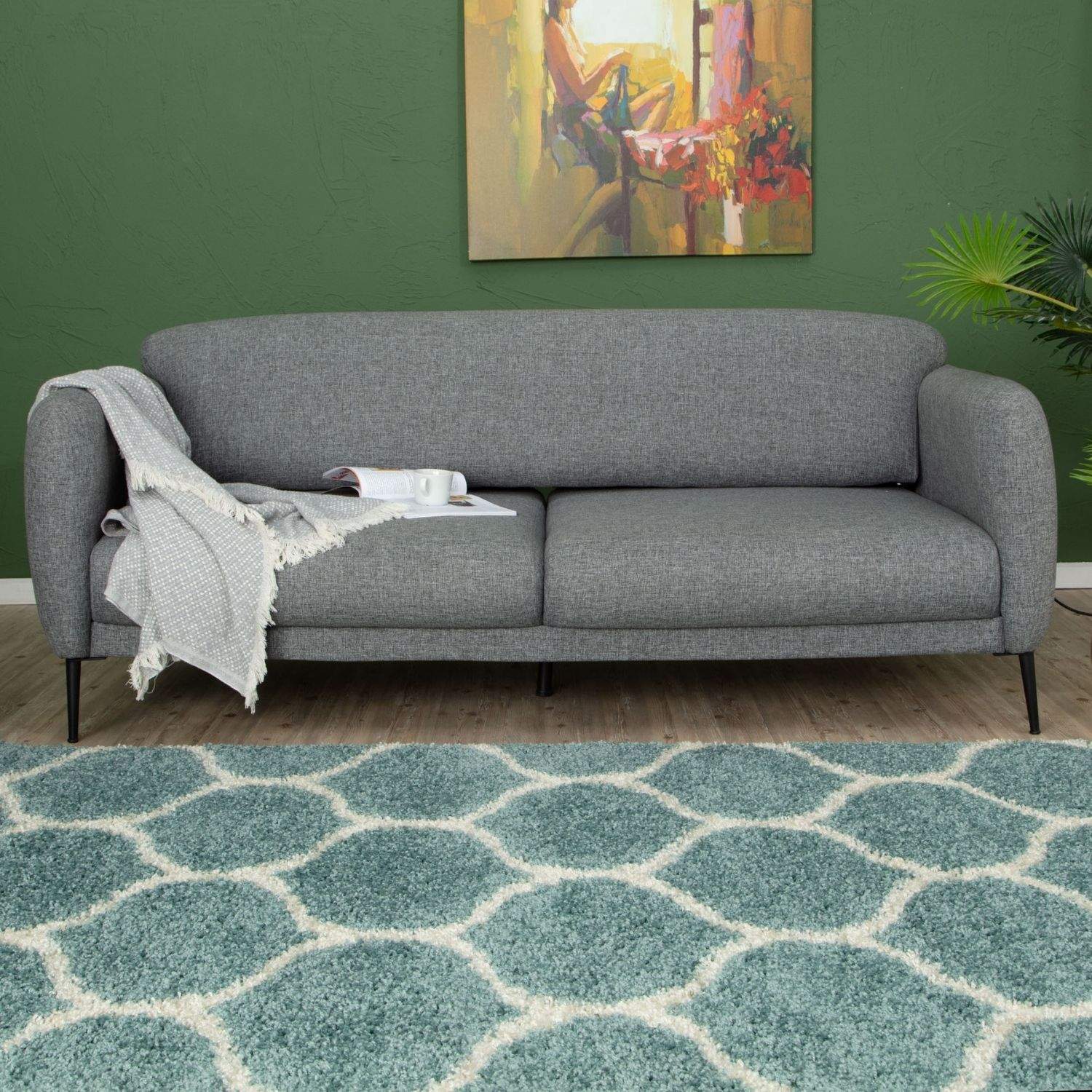 Moroccan Duck Egg Blue Shaggy Rug | 650 - Bargainia.com - 