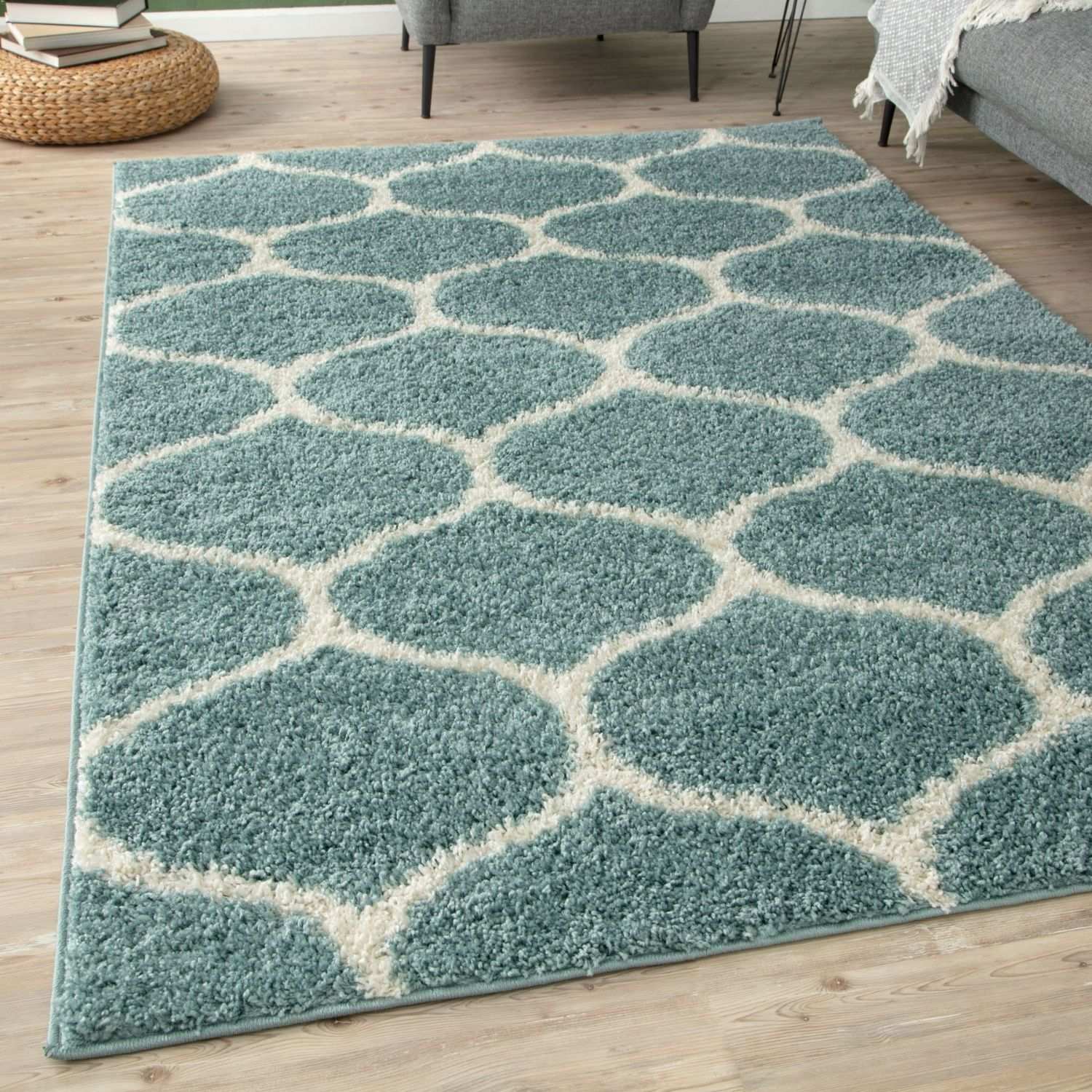 Moroccan Duck Egg Blue Shaggy Rug | 650 - Bargainia.com - 5056584503647 - 3270
