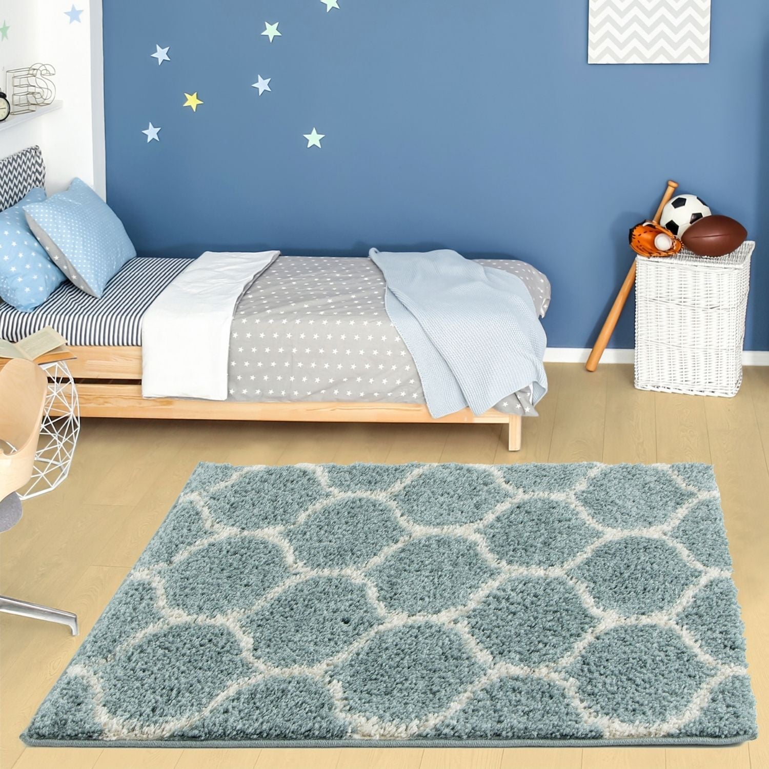 Moroccan Duck Egg Blue Shaggy Rug | 650 - Bargainia.com - 