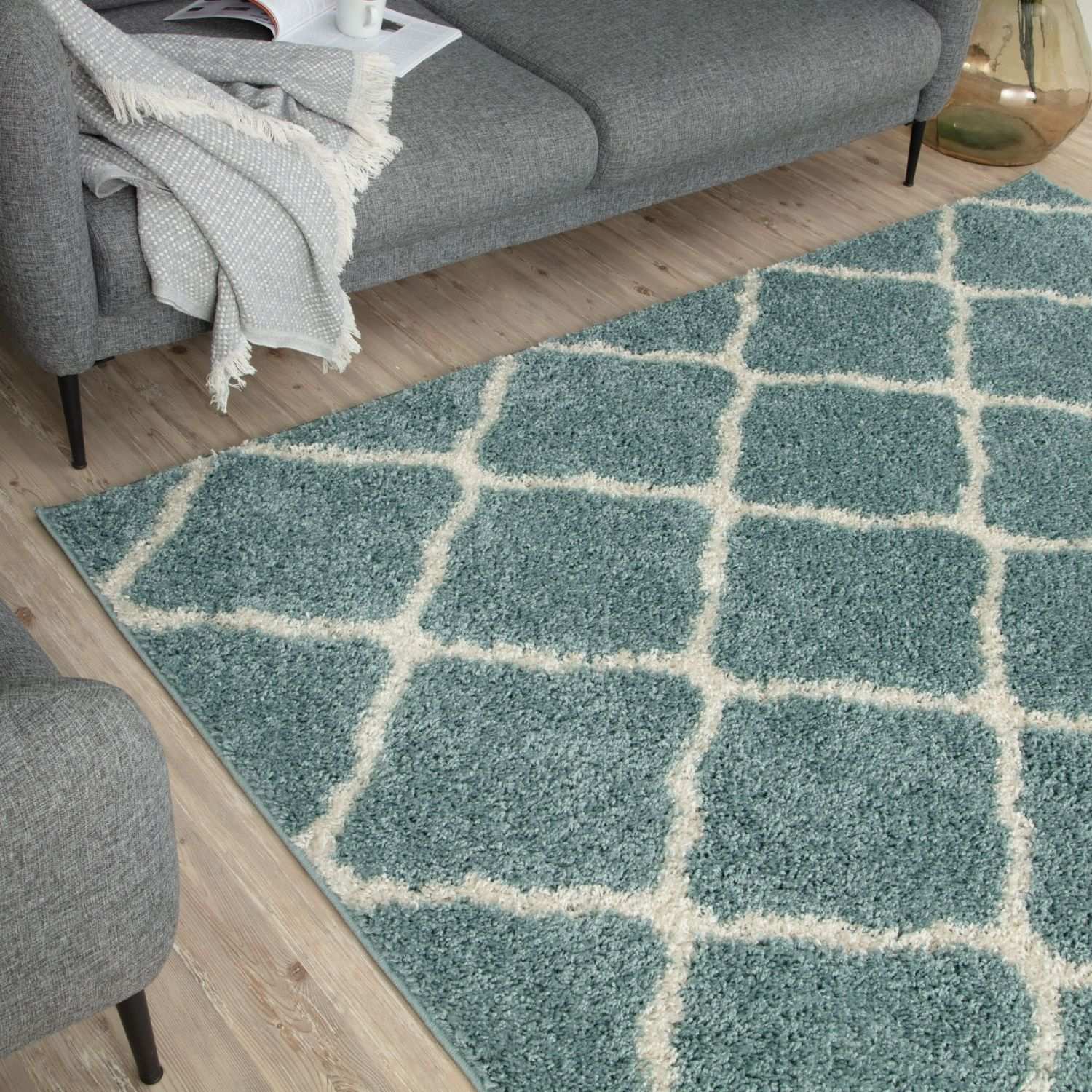 Moroccan Duck Egg Blue Shaggy Rug | 750 - Bargainia.com - 5056584504248 - 3330