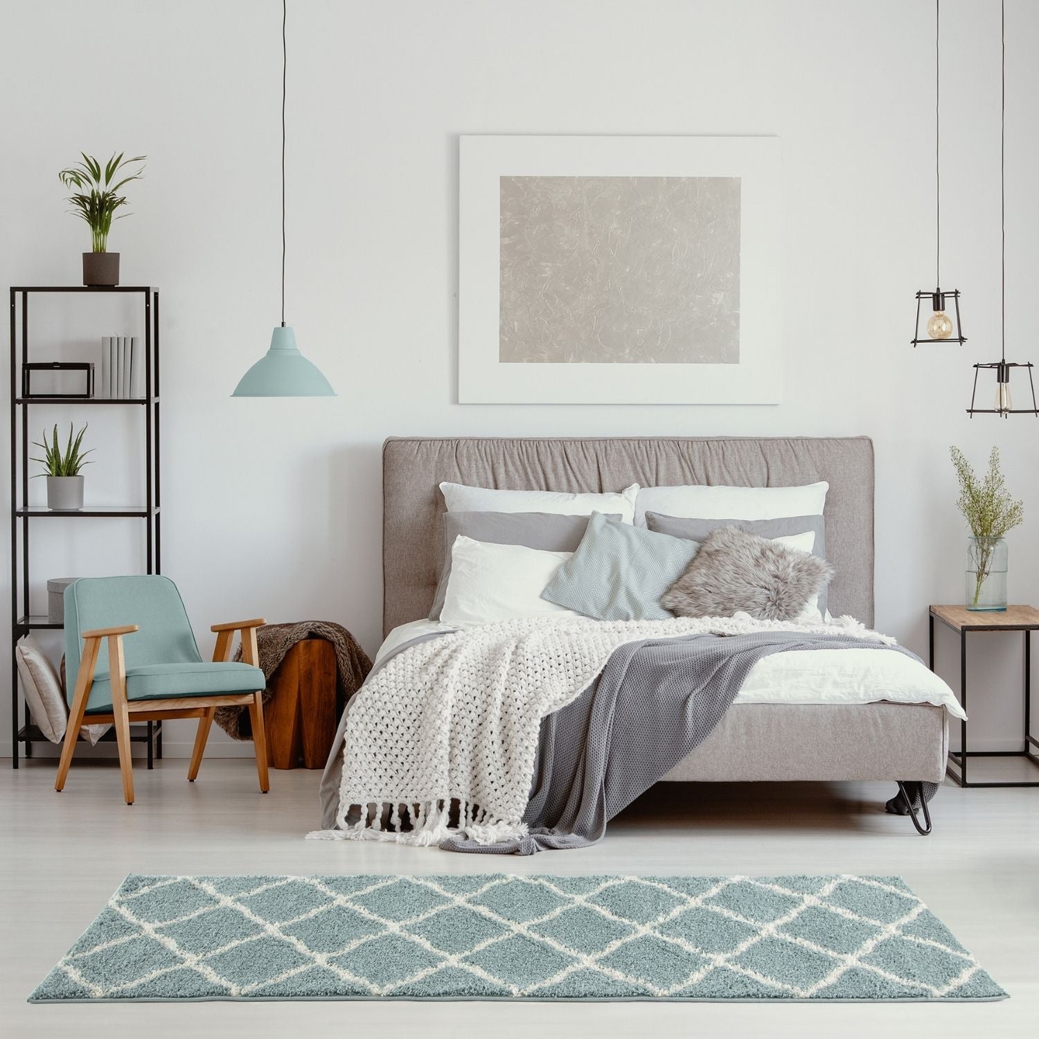 Moroccan Duck Egg Blue Shaggy Rug | 750 - Bargainia.com - 5056584504361 - 3332