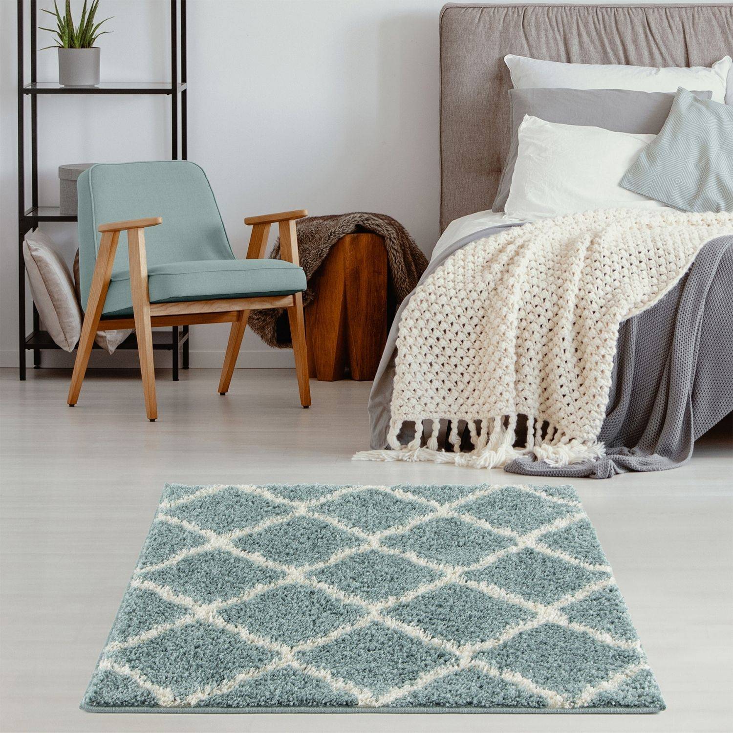 Moroccan Duck Egg Blue Shaggy Rug | 750 - Bargainia.com - 5056584504422 - 3333