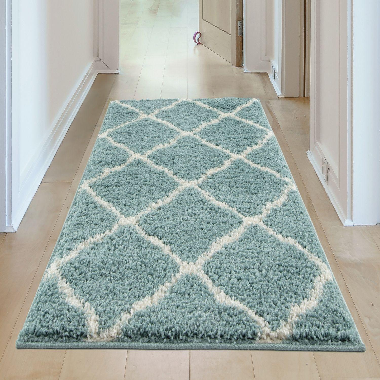 Moroccan Duck Egg Blue Shaggy Rug | 750 - Bargainia.com - 