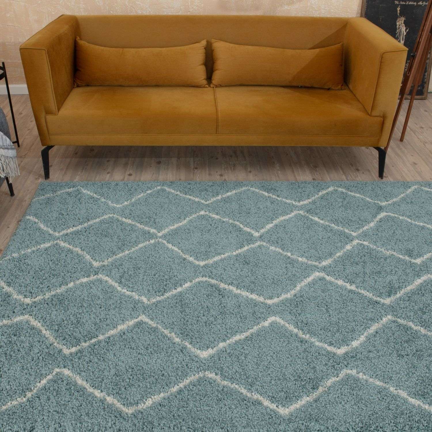 Moroccan Duck Egg Blue Shaggy Rug | 850 - Bargainia.com - 