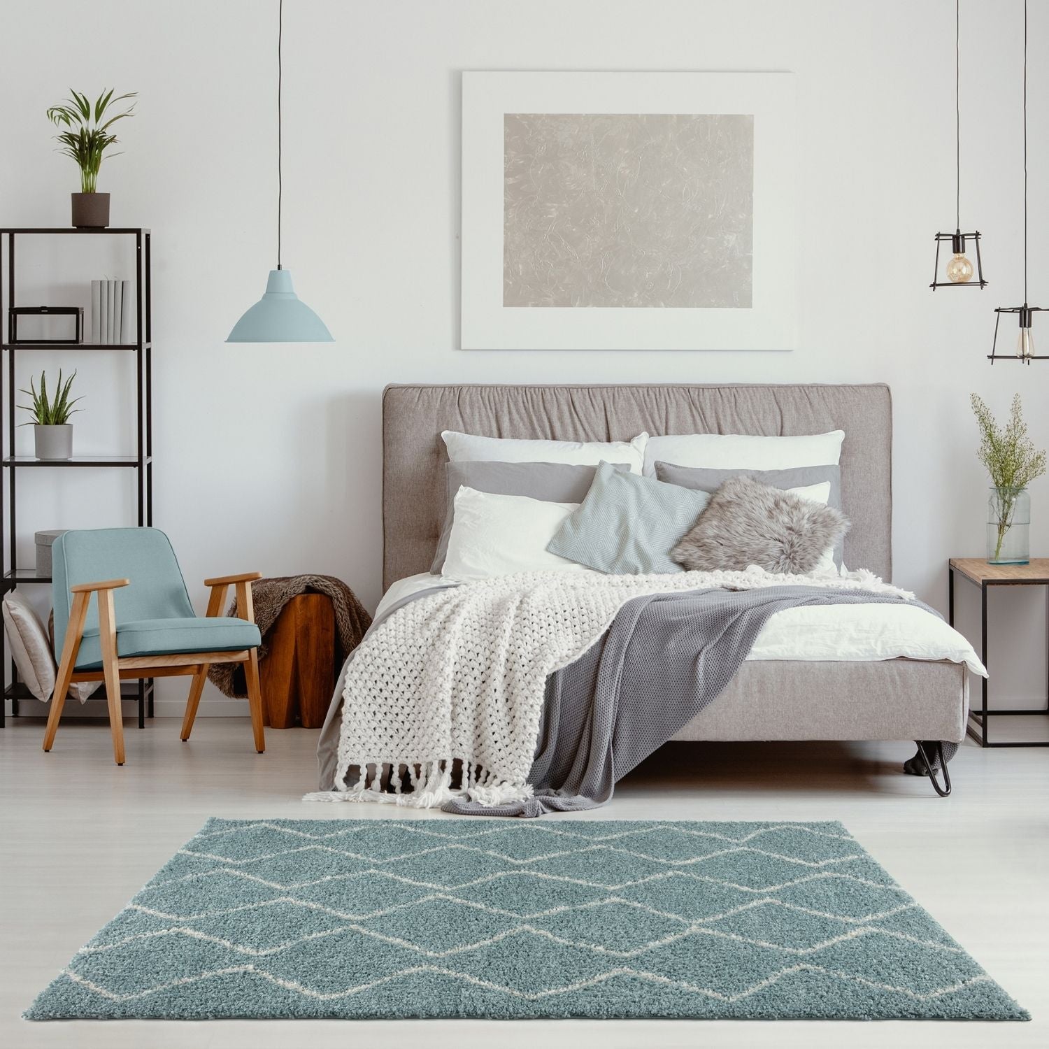 Moroccan Duck Egg Blue Shaggy Rug | 850 - Bargainia.com - 