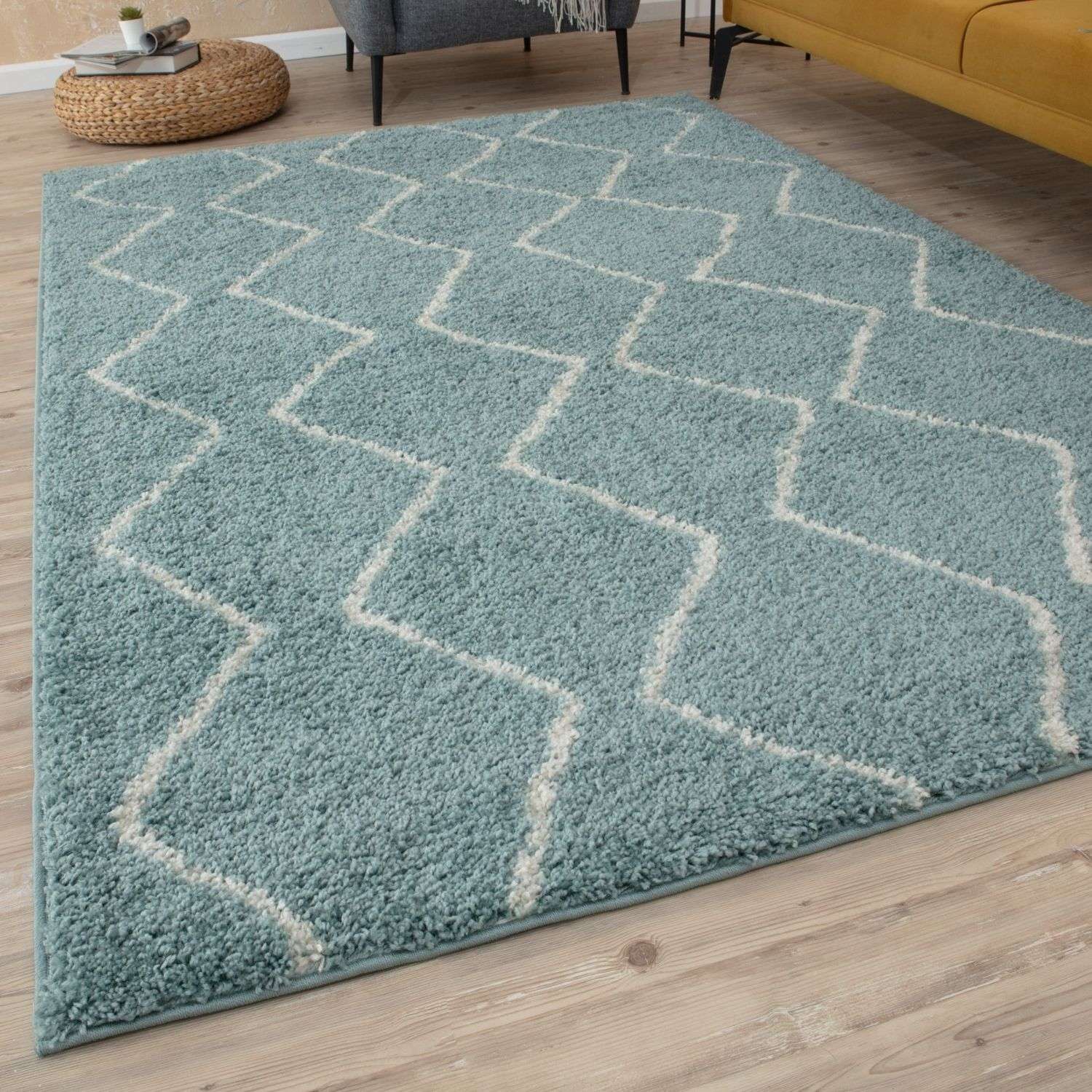 Moroccan Duck Egg Blue Shaggy Rug | 850 - Bargainia.com - 5056584513394 - 3503