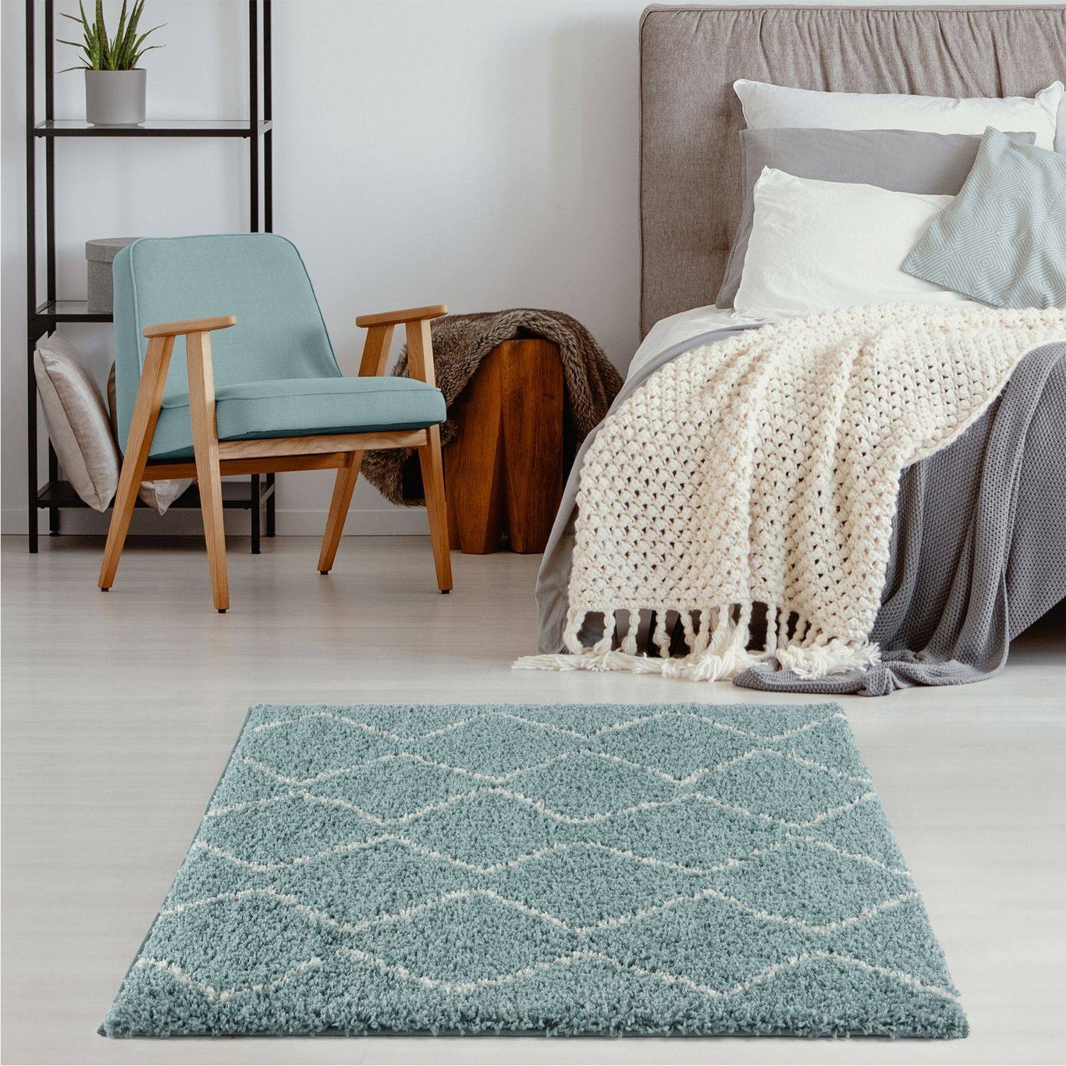 Moroccan Duck Egg Blue Shaggy Rug | 850 - Bargainia.com - 5056584513998 - 3507