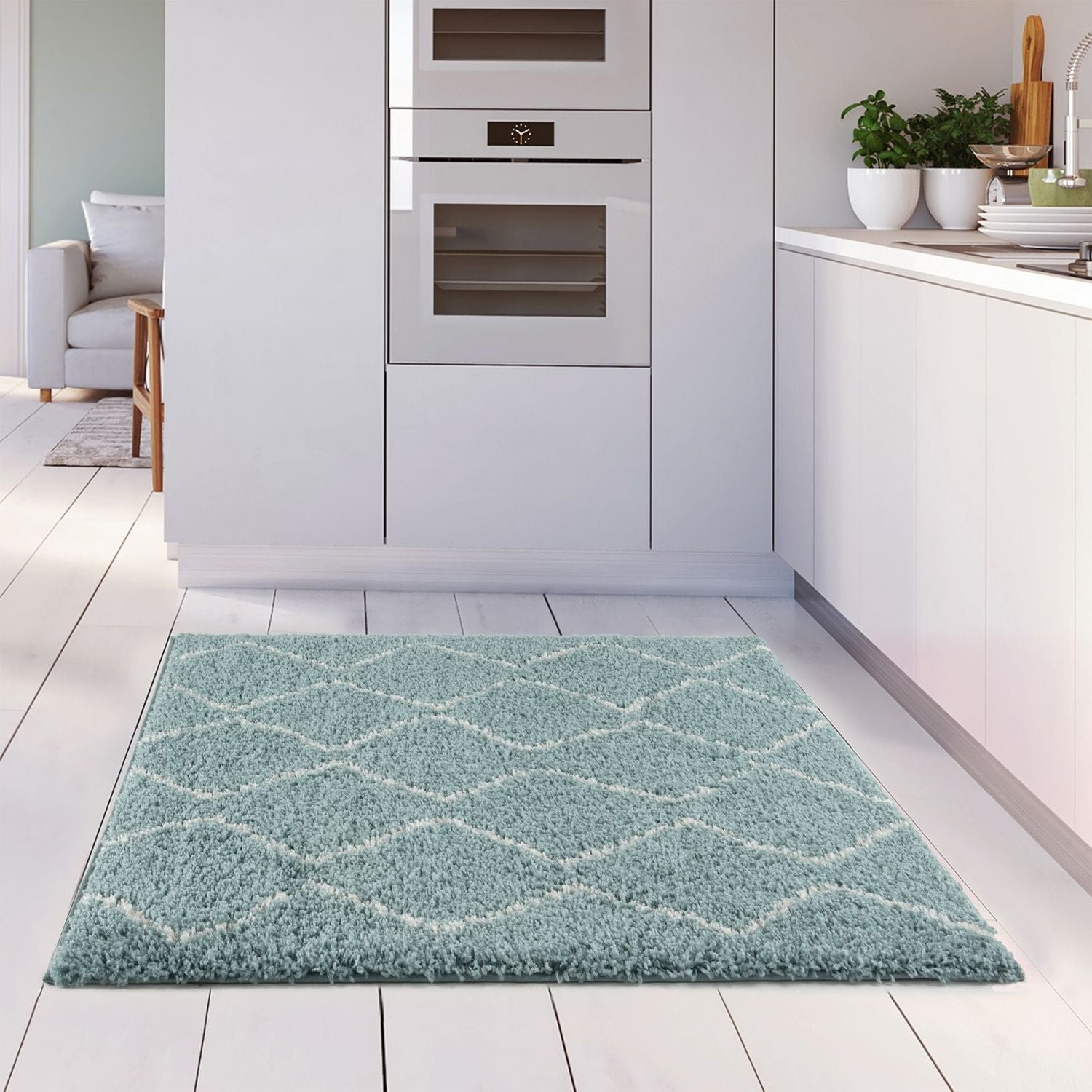 Moroccan Duck Egg Blue Shaggy Rug | 850 - Bargainia.com - 