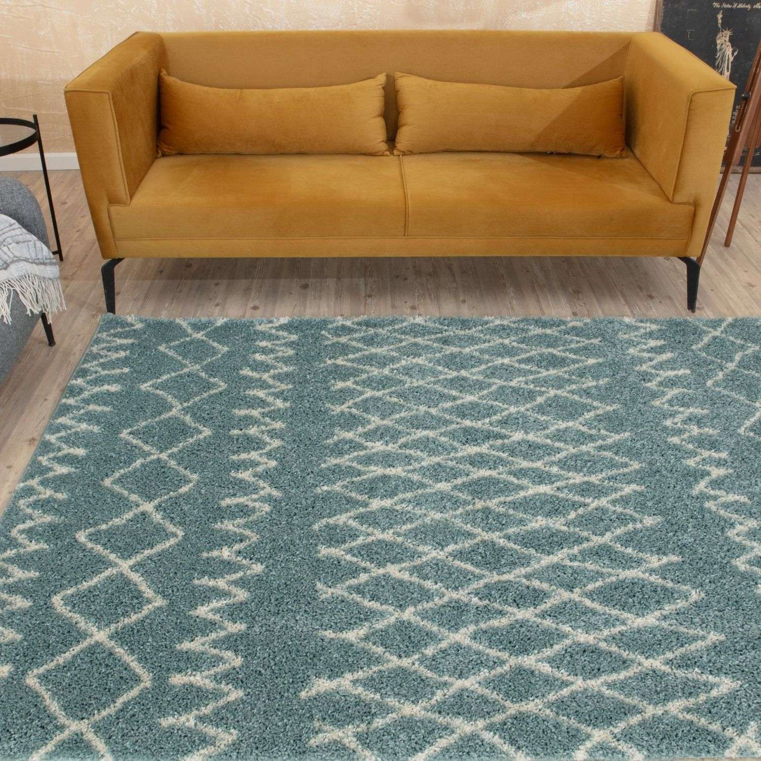 Moroccan Duck Egg Blue Shaggy Rug | 950 - Bargainia.com - 5056584513455 - 3563