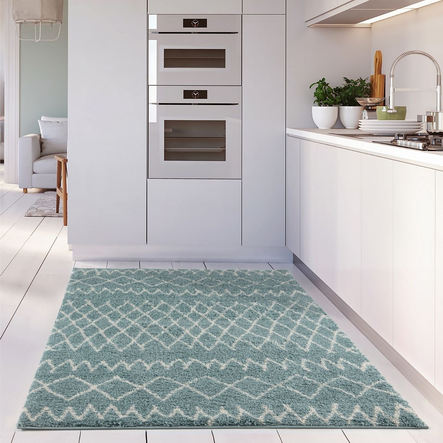 Moroccan Duck Egg Blue Shaggy Rug | 950 - Bargainia.com - 5056584513455 - 3563