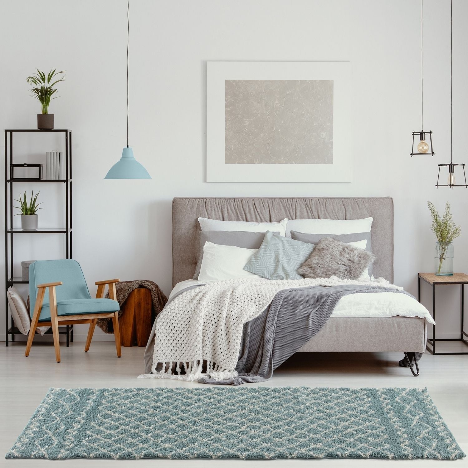 Moroccan Duck Egg Blue Shaggy Rug | 950 - Bargainia.com - 5056584513691 - 3565