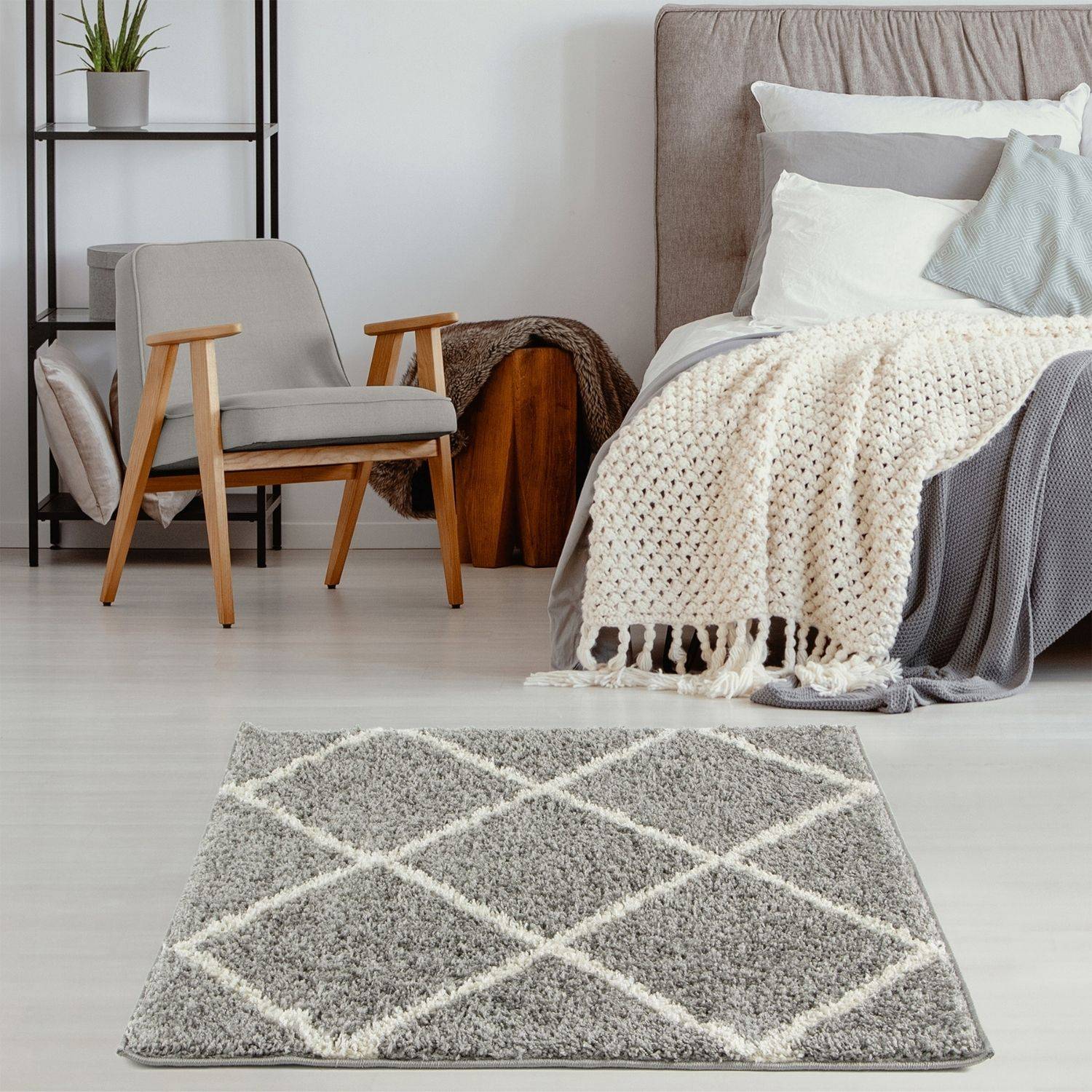 Moroccan Grey Shaggy Rug | 510 - Bargainia.com - 5056584503180 - 3173