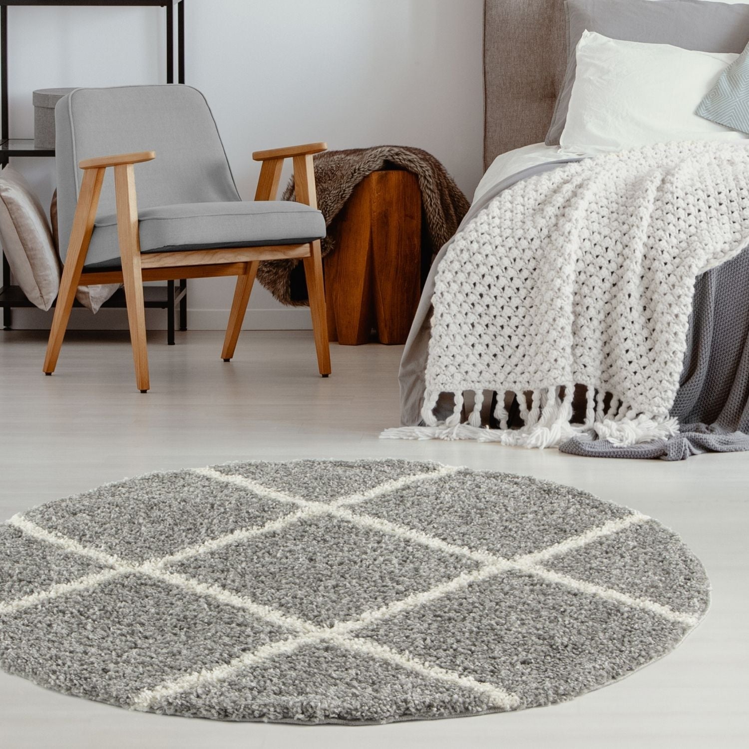 Moroccan Grey Shaggy Rug | 510 - Bargainia.com - 