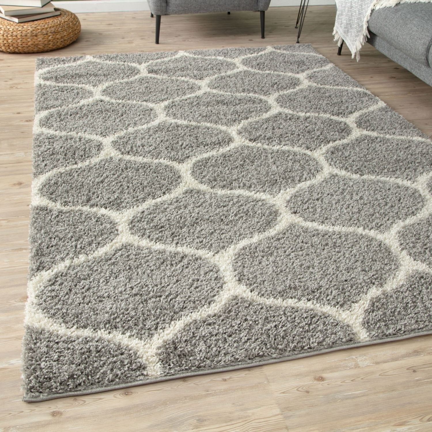 Moroccan Grey Shaggy Rug | 610 - Bargainia.com - 