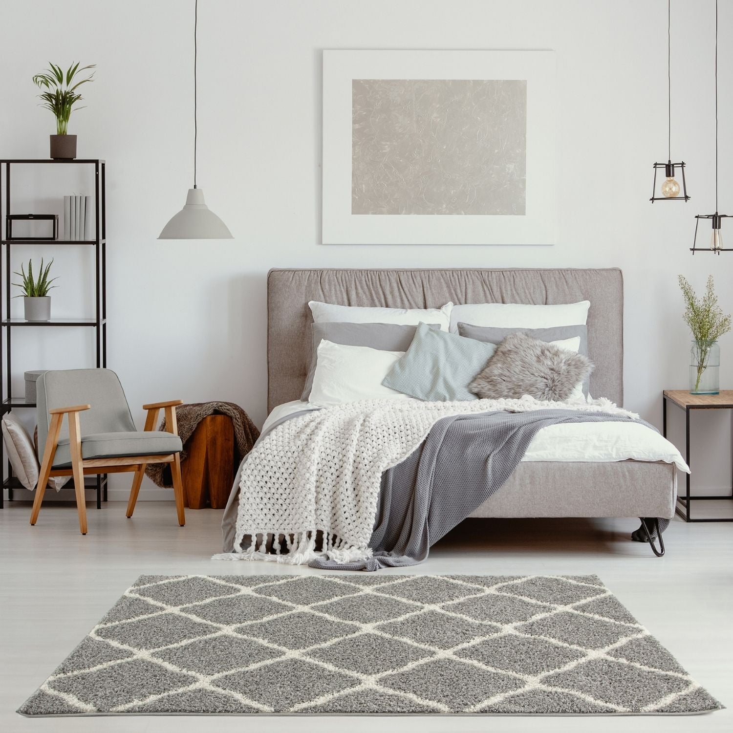 Moroccan Grey Shaggy Rug | 710 - Bargainia.com - 