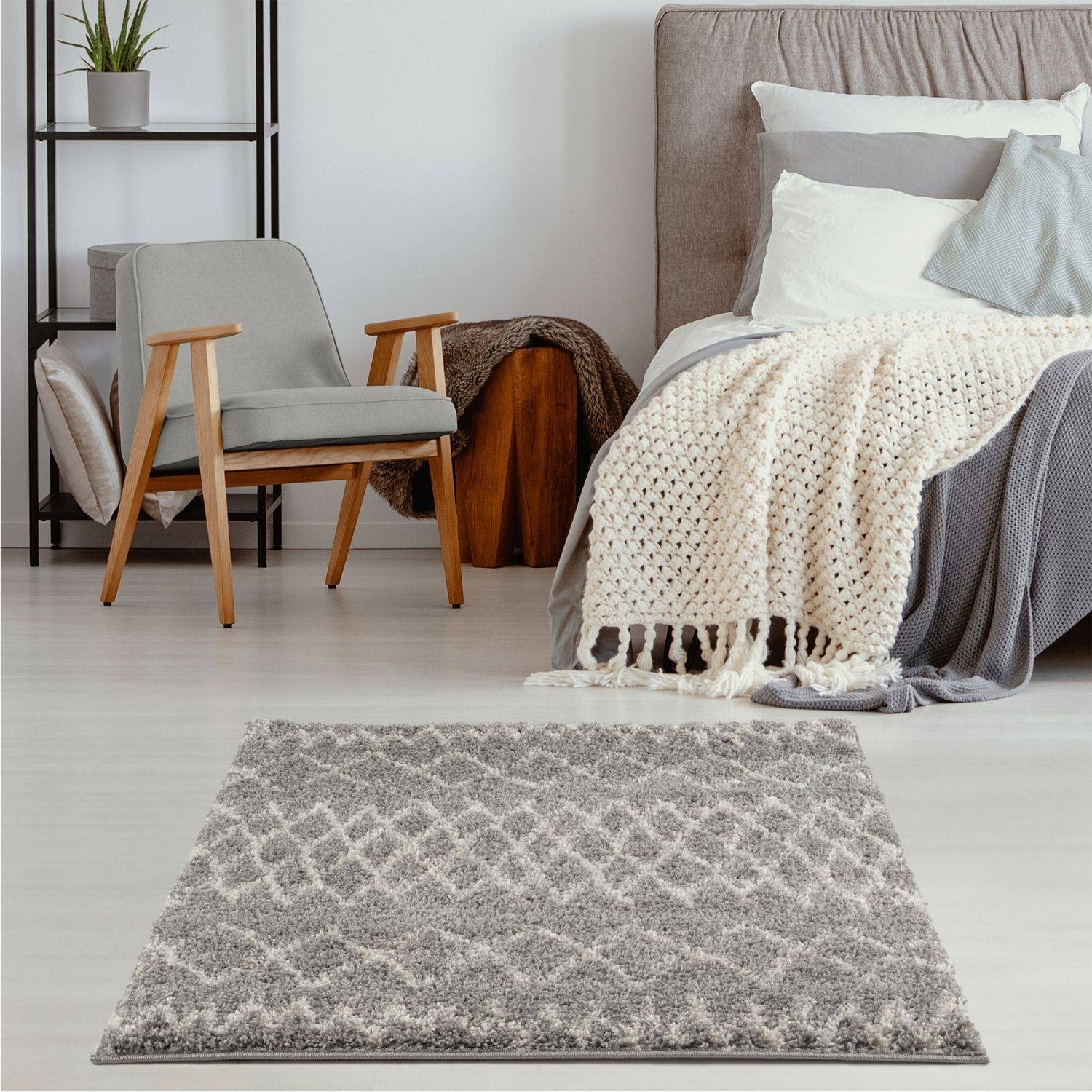 Moroccan Grey Shaggy Rug | 910 - Bargainia.com - 5056584513776 - 3527
