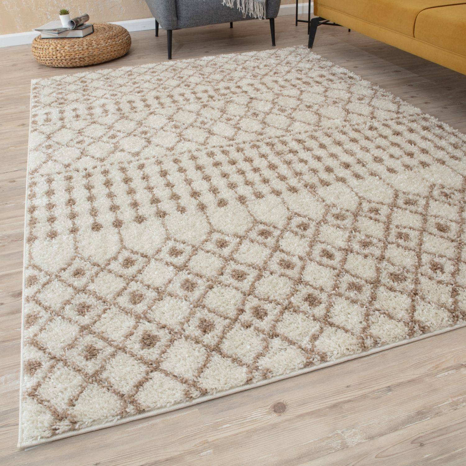 Moroccan Ivory Beige Shaggy Rug | 1030 - Bargainia.com - 