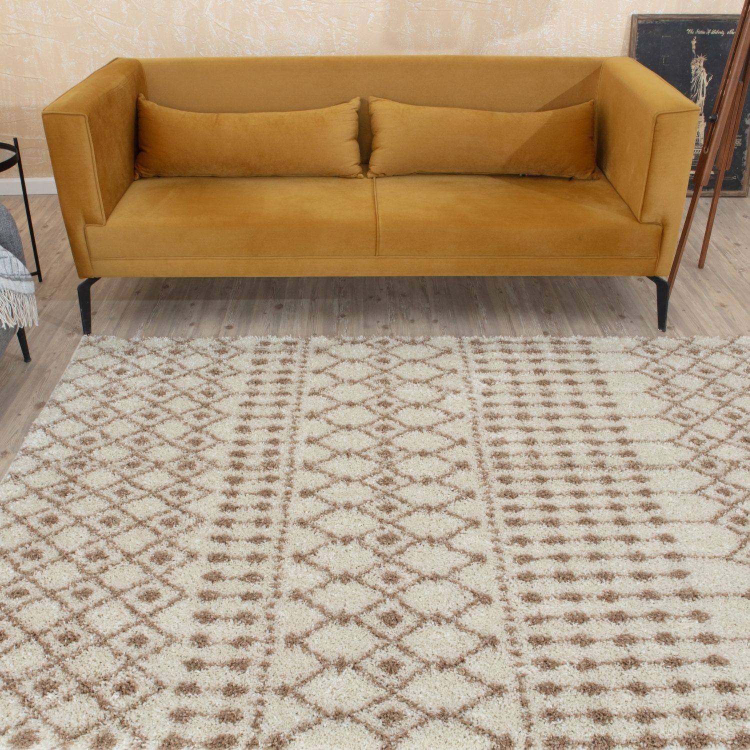 Moroccan Ivory Beige Shaggy Rug | 1030 - Bargainia.com - 