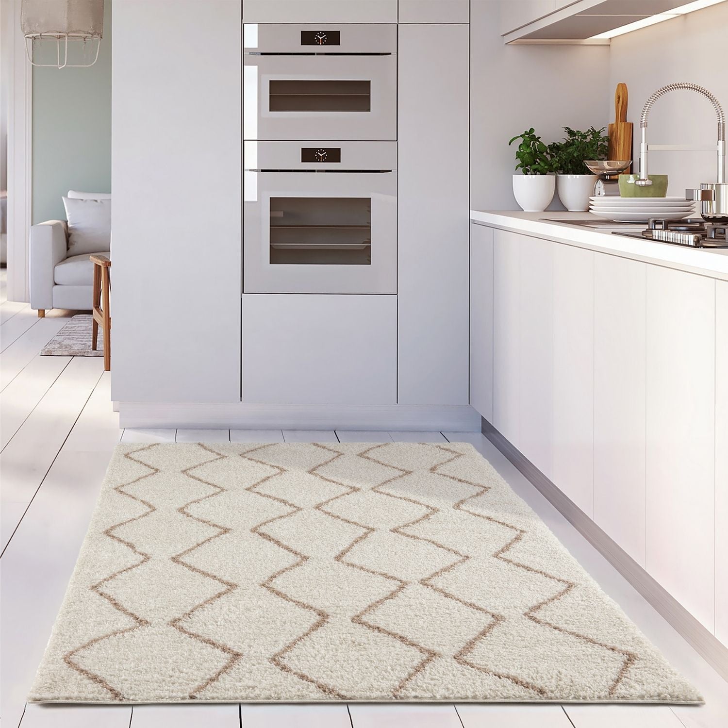 Moroccan Ivory Beige Shaggy Rug | 830 - Bargainia.com - 5056584513370 - 3483