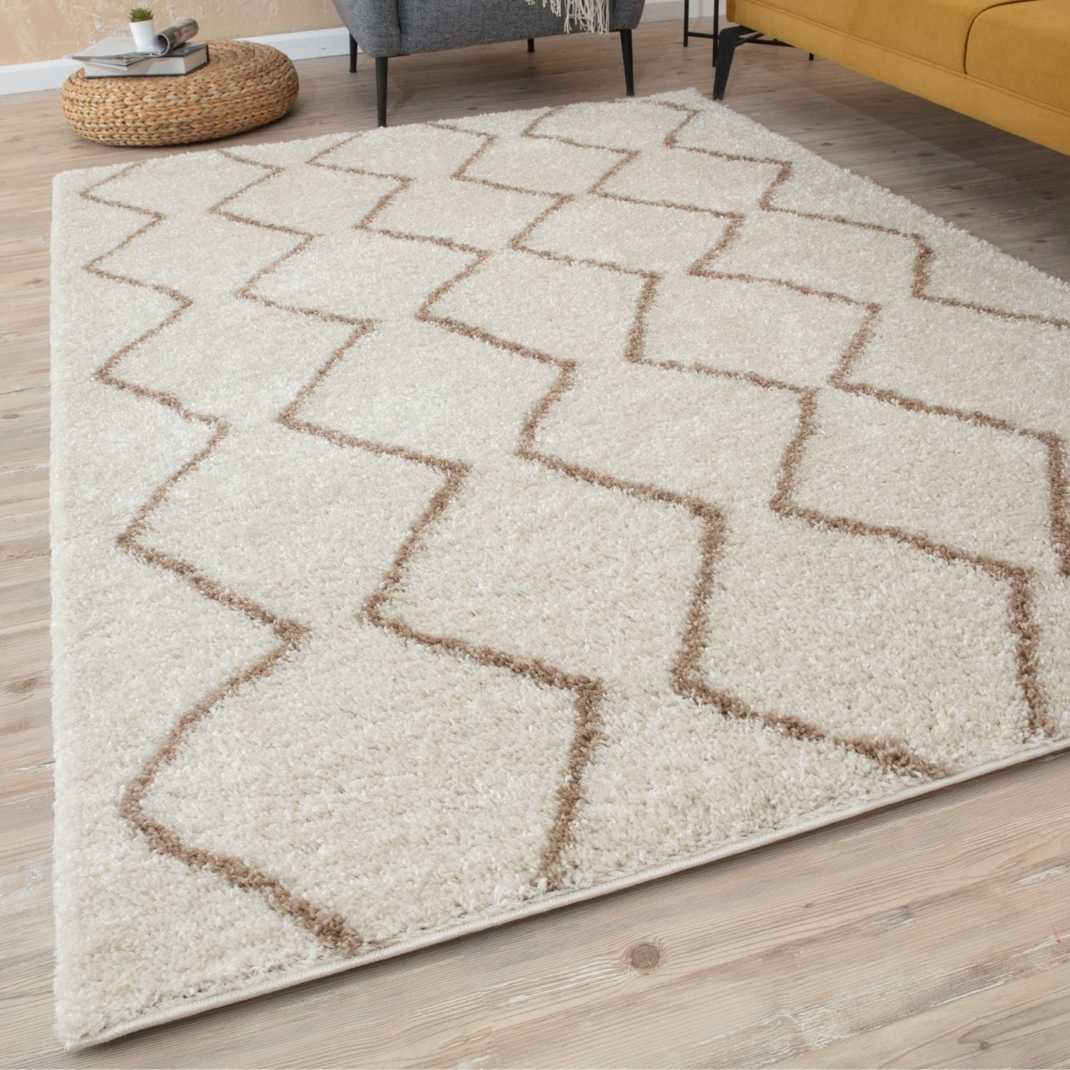 Moroccan Ivory Beige Shaggy Rug | 830 - Bargainia.com - 5056584513370 - 3483