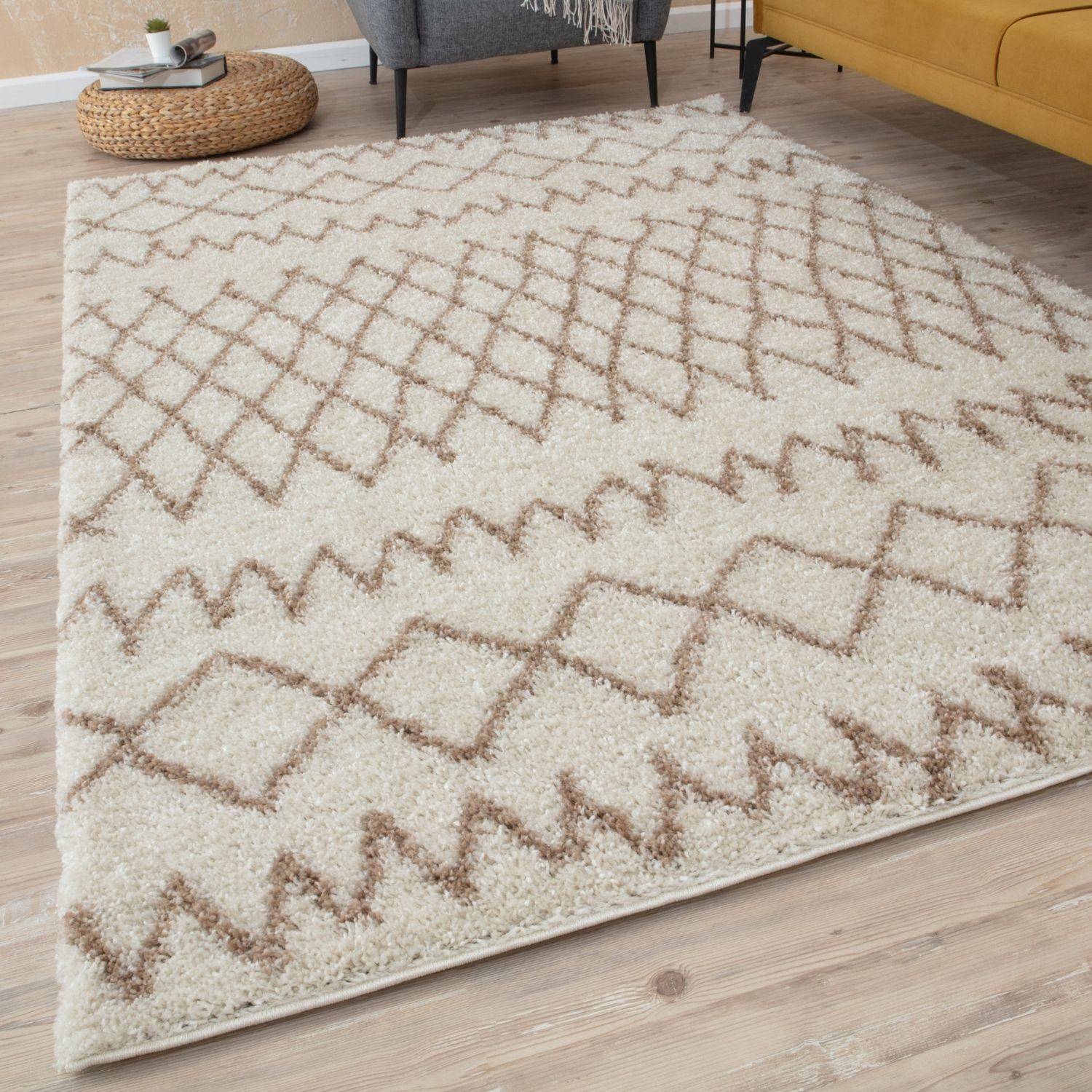 Moroccan Ivory Beige Shaggy Rug | 930 - Bargainia.com - 5056584513431 - 3543