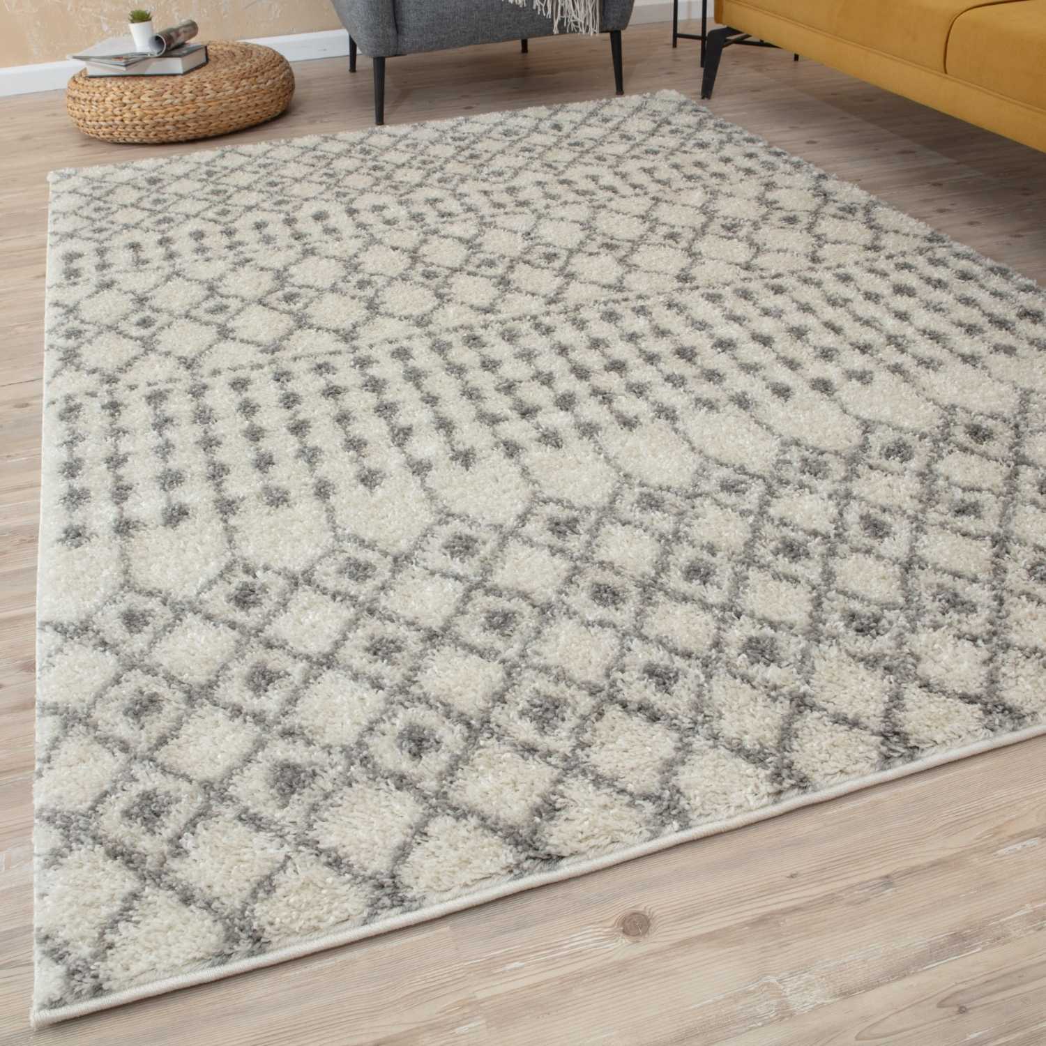 Moroccan Ivory Grey Shaggy Rug | 1000 - Bargainia.com - 5056584541489 - 3573