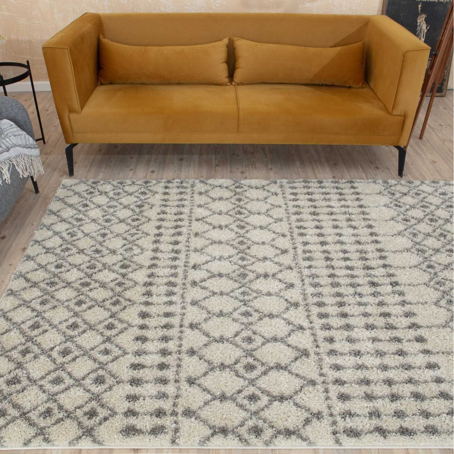Moroccan Ivory Grey Shaggy Rug | 1000 - Bargainia.com - 5056584541489 - 3573