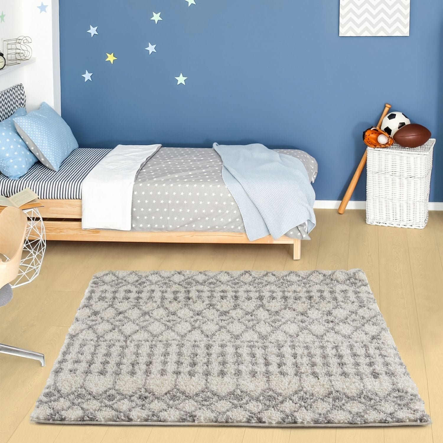 Moroccan Ivory Grey Shaggy Rug | 1000 - Bargainia.com - 