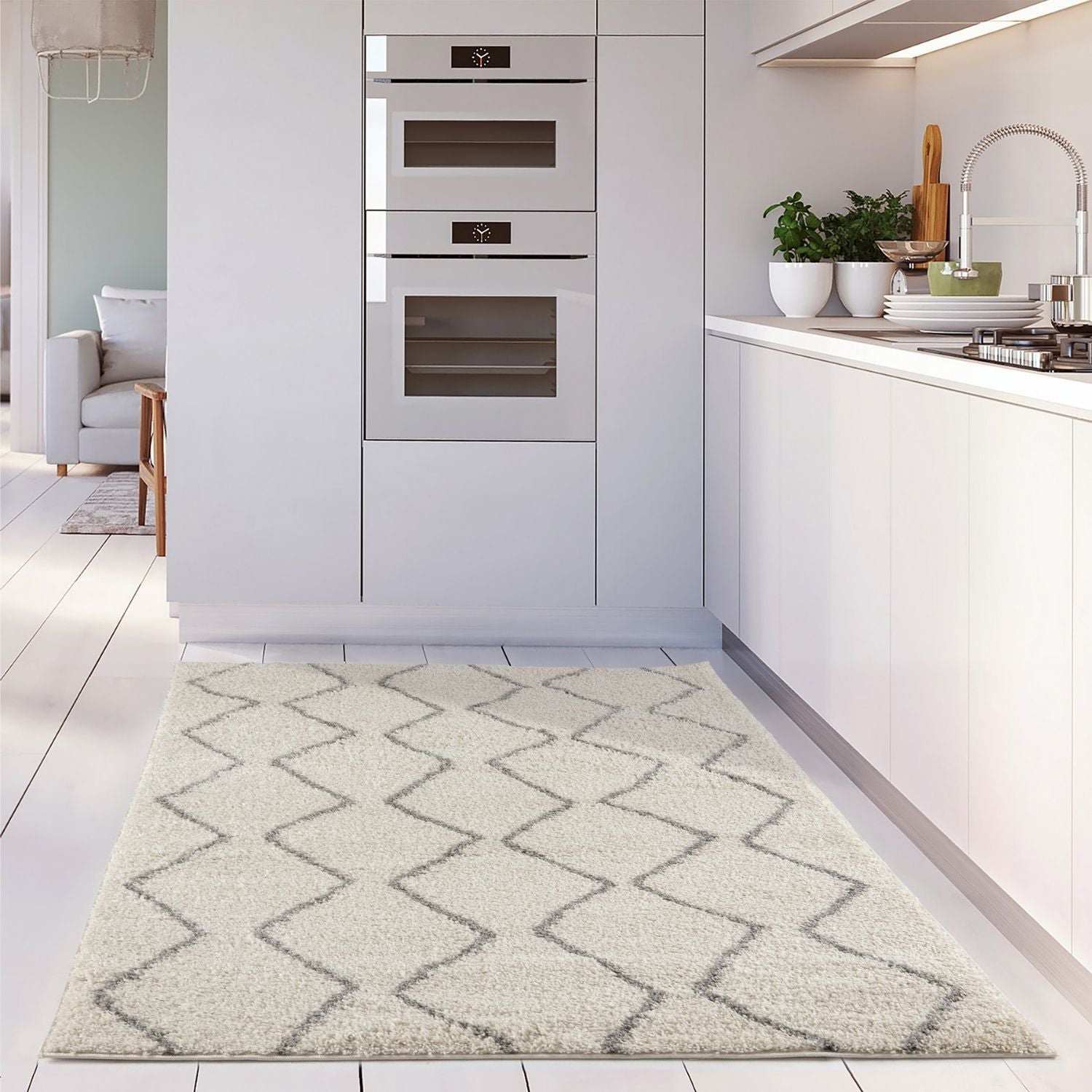 Moroccan Ivory Grey Shaggy Rug | 800 - Bargainia.com - 5056584513363 - 3453