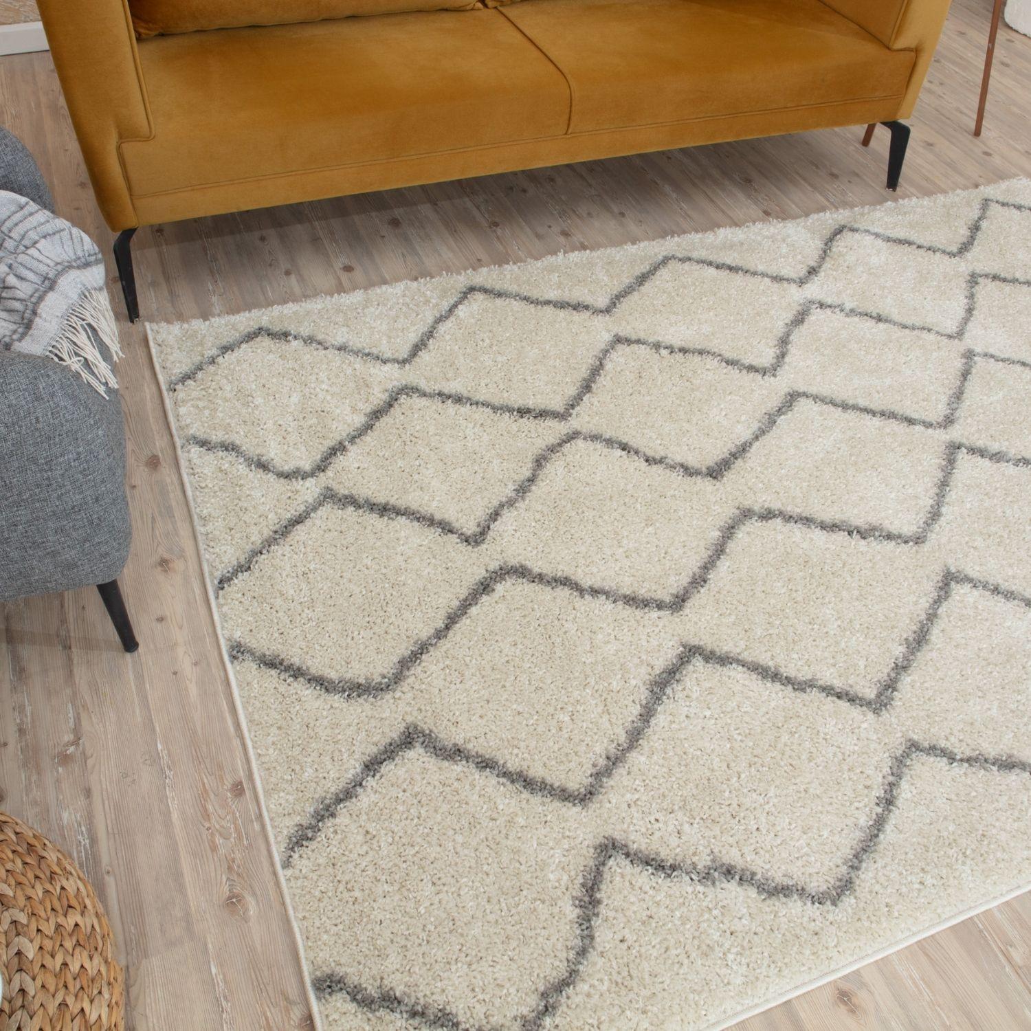 Moroccan Ivory Grey Shaggy Rug | 800 - Bargainia.com - 