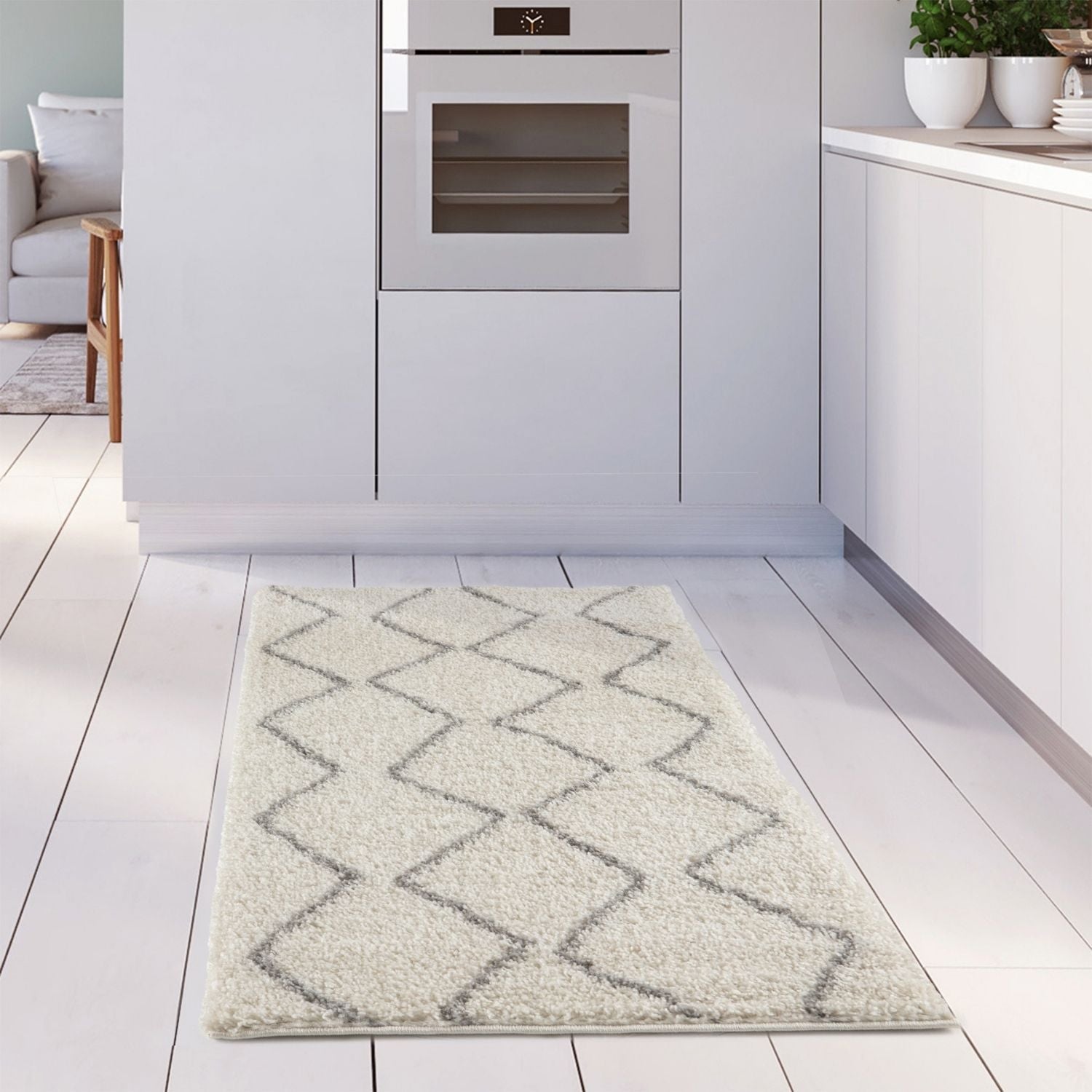 Moroccan Ivory Grey Shaggy Rug | 800 - Bargainia.com - 5056584513486 - 3454