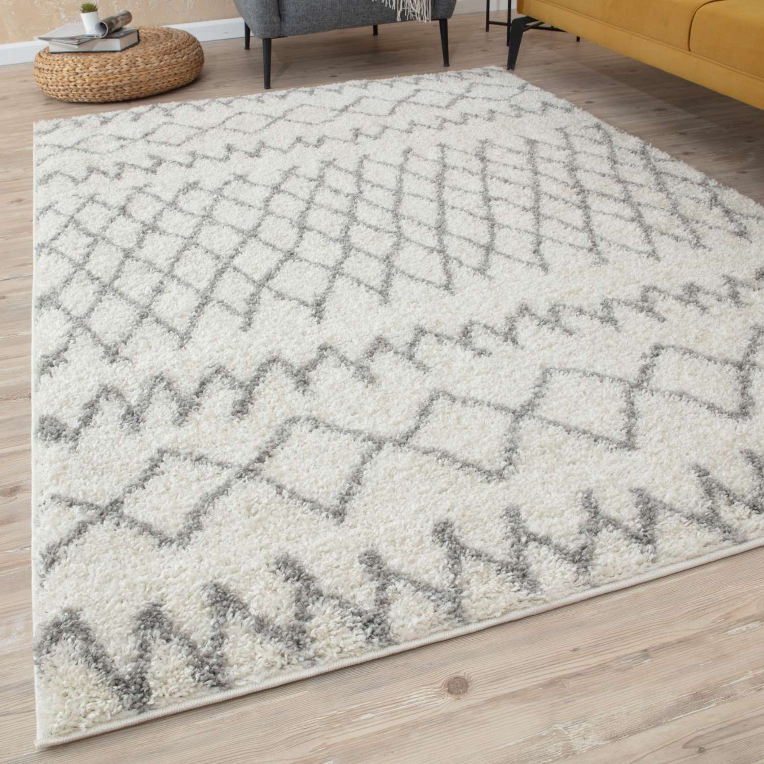 Moroccan Ivory Grey Shaggy Rug | 900 - Bargainia.com - 5056584513400 - 3513