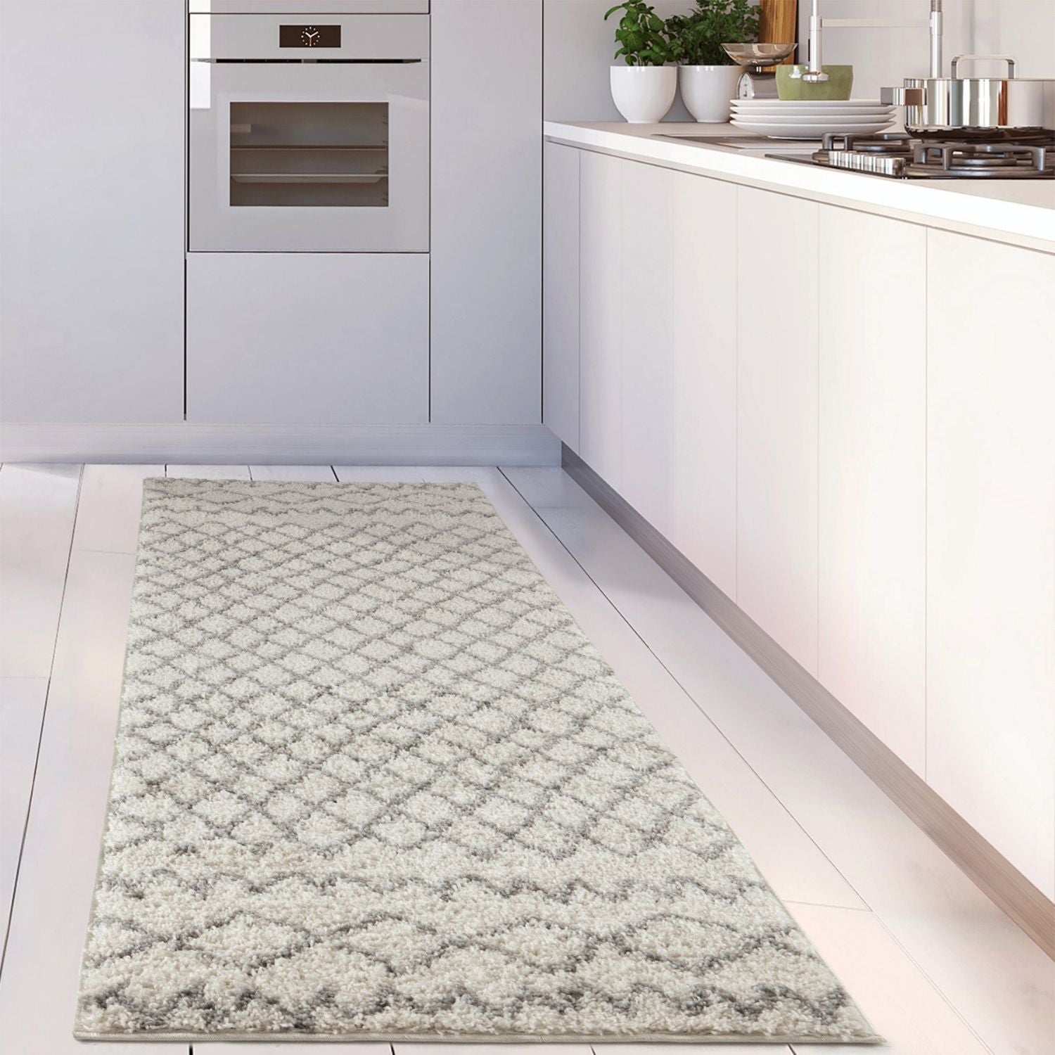 Moroccan Ivory Grey Shaggy Rug | 900 - Bargainia.com - 5056584513646 - 3515