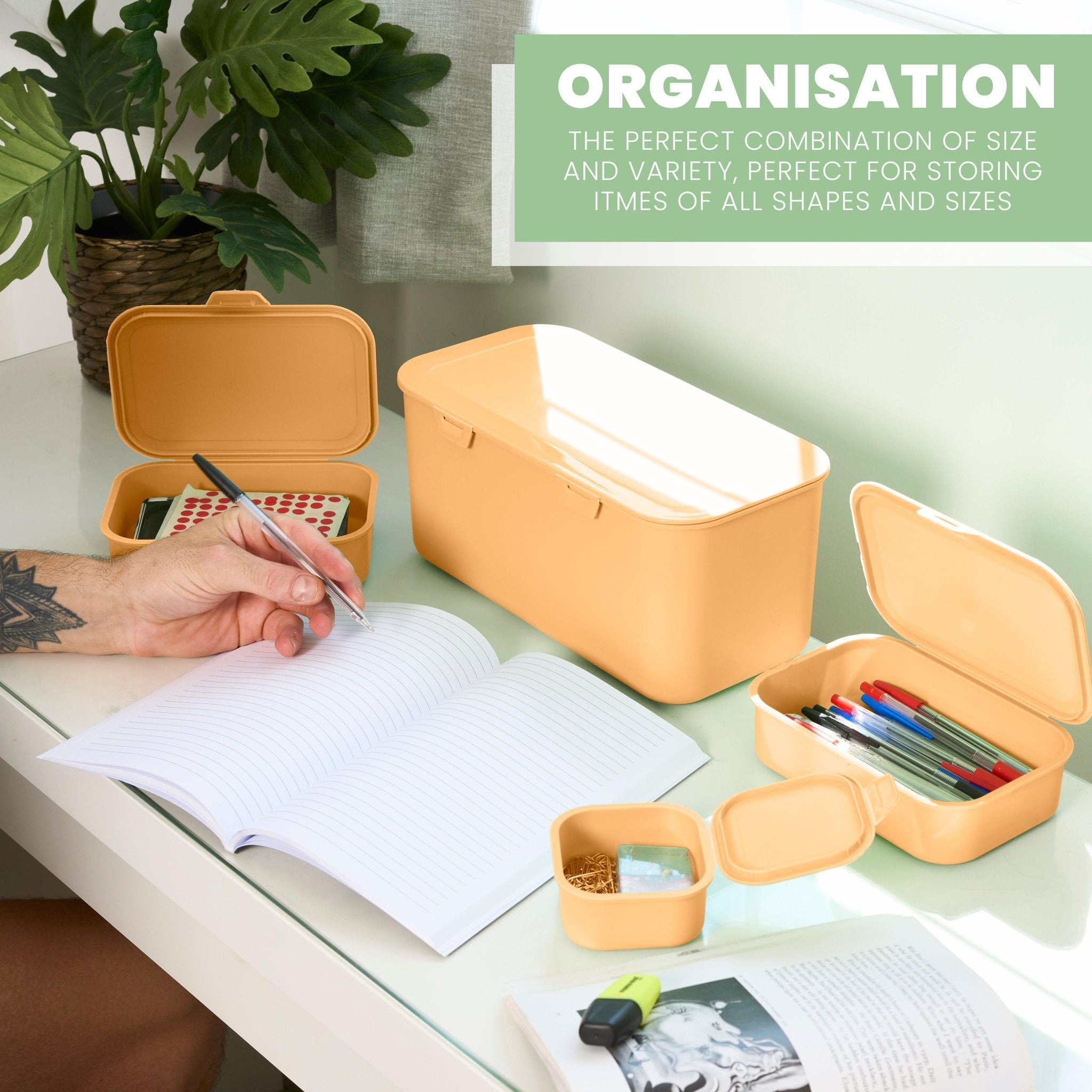 Multi Function Plastic (BPA Free) Storage Boxes With Attached Lids - Orange - Set of 8 Clearance