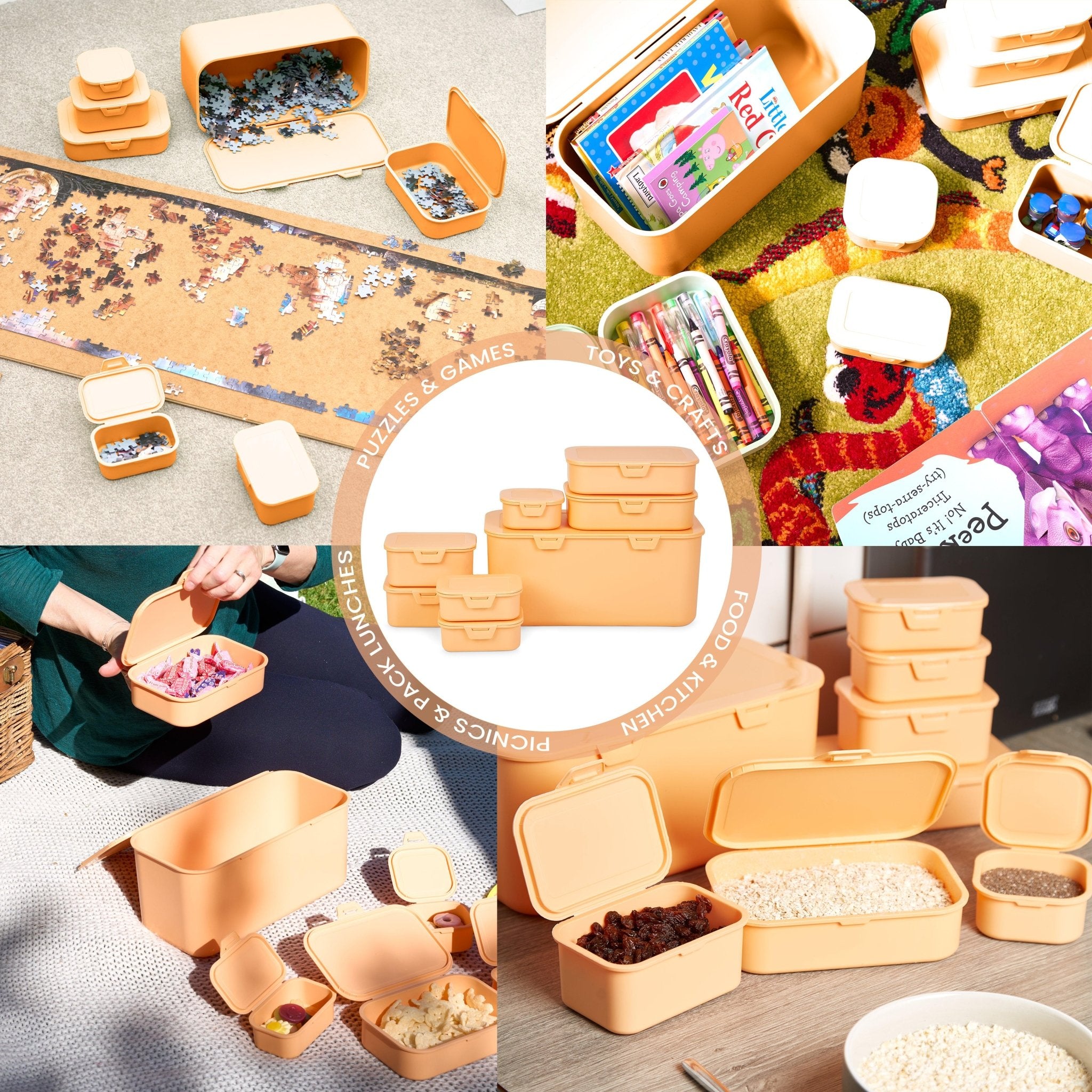 Multi Function Plastic (BPA Free) Storage Boxes With Attached Lids - Orange - Set of 8 Clearance