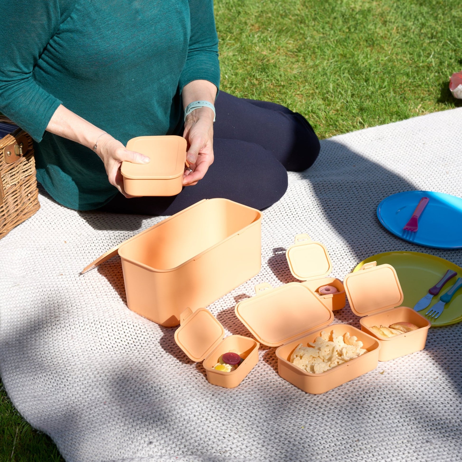 Multi Function Plastic (BPA Free) Storage Boxes With Attached Lids - Orange - Set of 8 Clearance