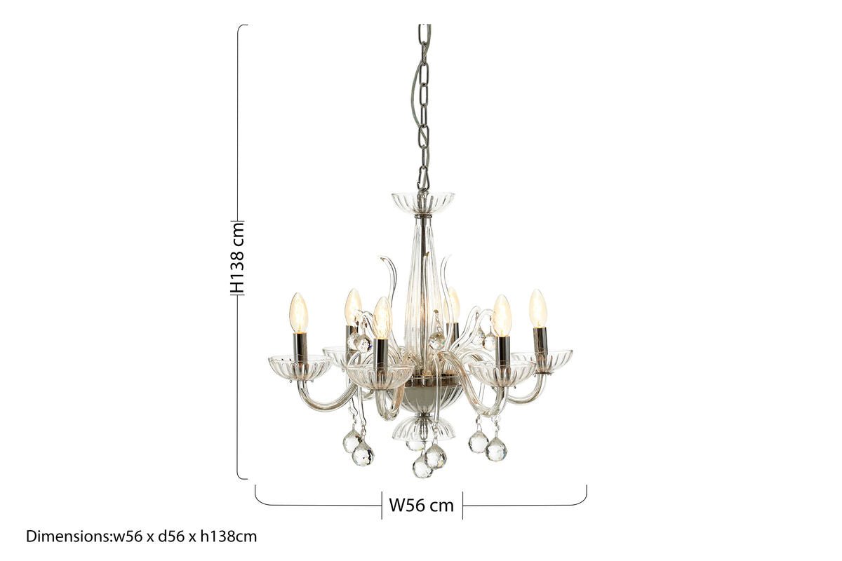 Murano 6 Bulb Clear Crystal Chandelier - Bargainia.com - 5018705397313