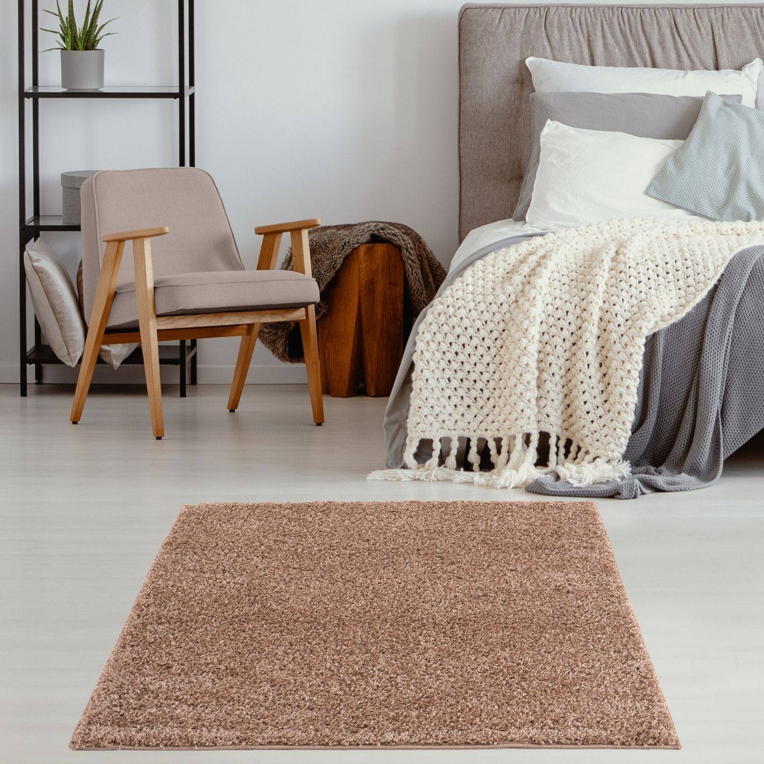 Myshaggy Solid Beige Rug - Bargainia.com - 