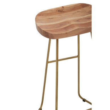 Nandri Acacia Wood and Antique Brass Bar Stool - Bargainia.com - 5018705499802