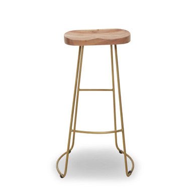 Nandri Acacia Wood and Antique Brass Bar Stool - Bargainia.com - 5018705499802