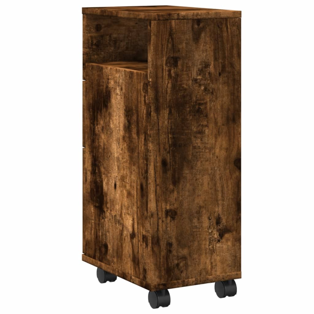 Narrow Bathroom Cabinet with Wheels Smoked Oak Engineered Wood - Bargainia.com - 8721158400345 - 855236