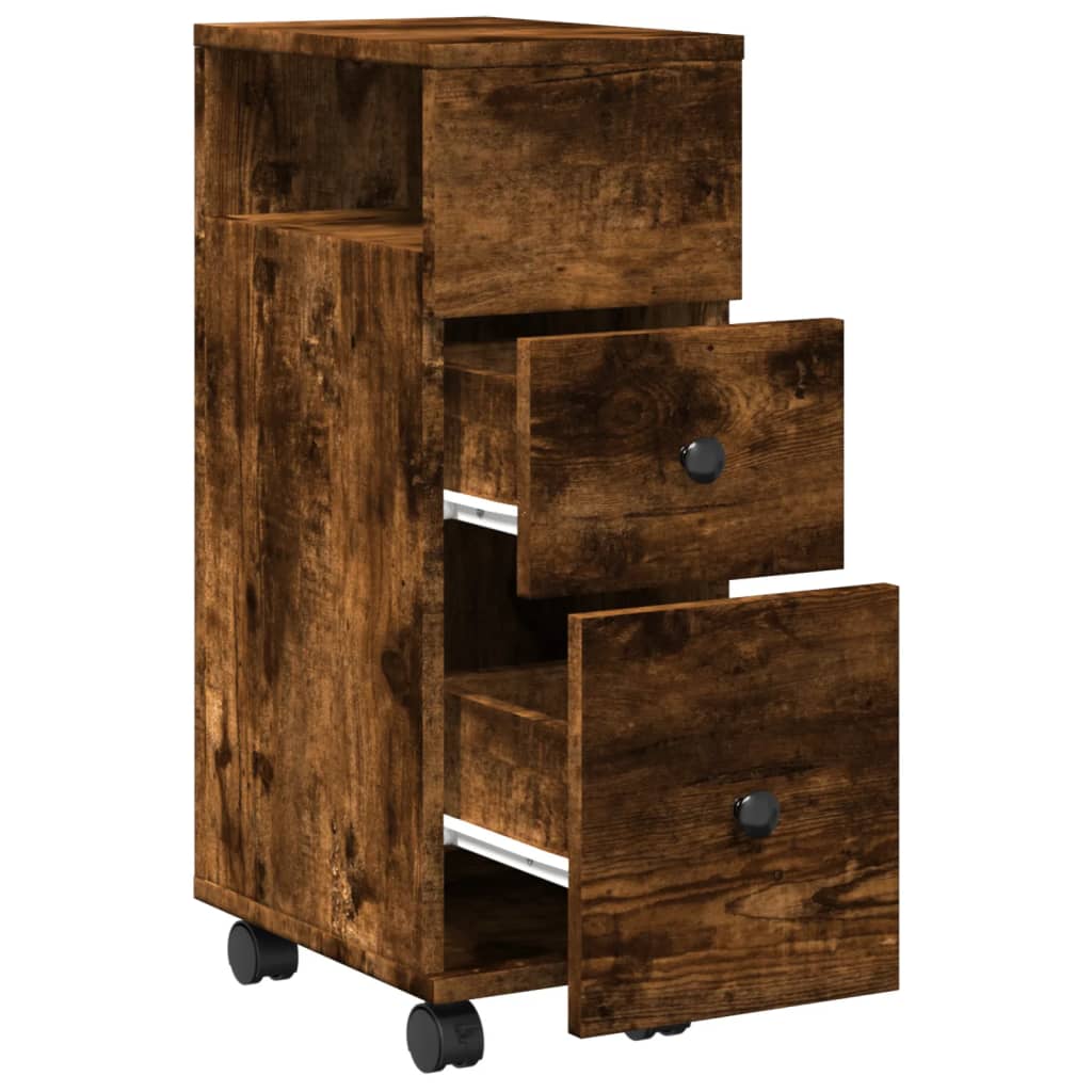 Narrow Bathroom Cabinet with Wheels Smoked Oak Engineered Wood - Bargainia.com - 8721158400345 - 855236