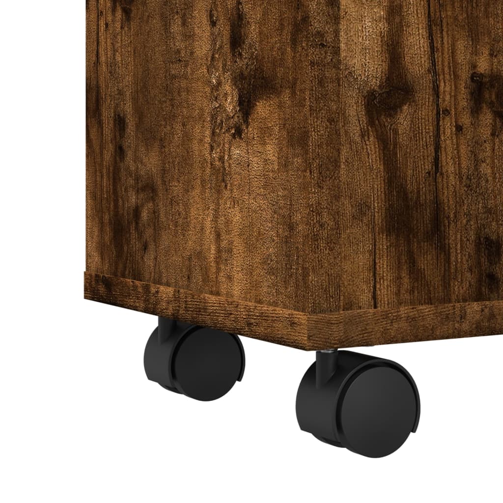 Narrow Bathroom Cabinet with Wheels Smoked Oak Engineered Wood - Bargainia.com - 8721158400345 - 855236