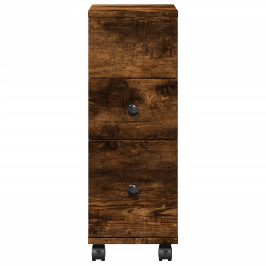 Narrow Bathroom Cabinet with Wheels Smoked Oak Engineered Wood - Bargainia.com - 8721158400345 - 855236