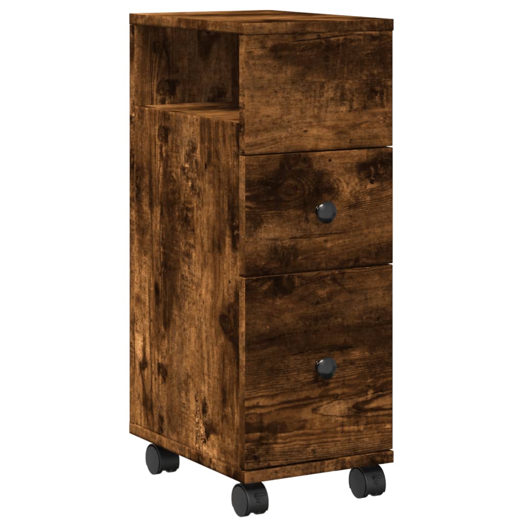 Narrow Bathroom Cabinet with Wheels Smoked Oak Engineered Wood - Bargainia.com - 8721158400345 - 855236