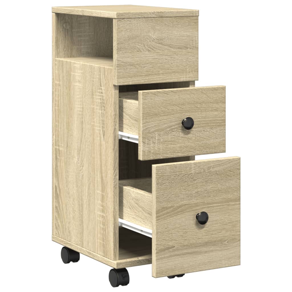 Narrow Bathroom Cabinet with Wheels Sonoma Oak Engineered Wood - Bargainia.com - 8721158400321 - 855234