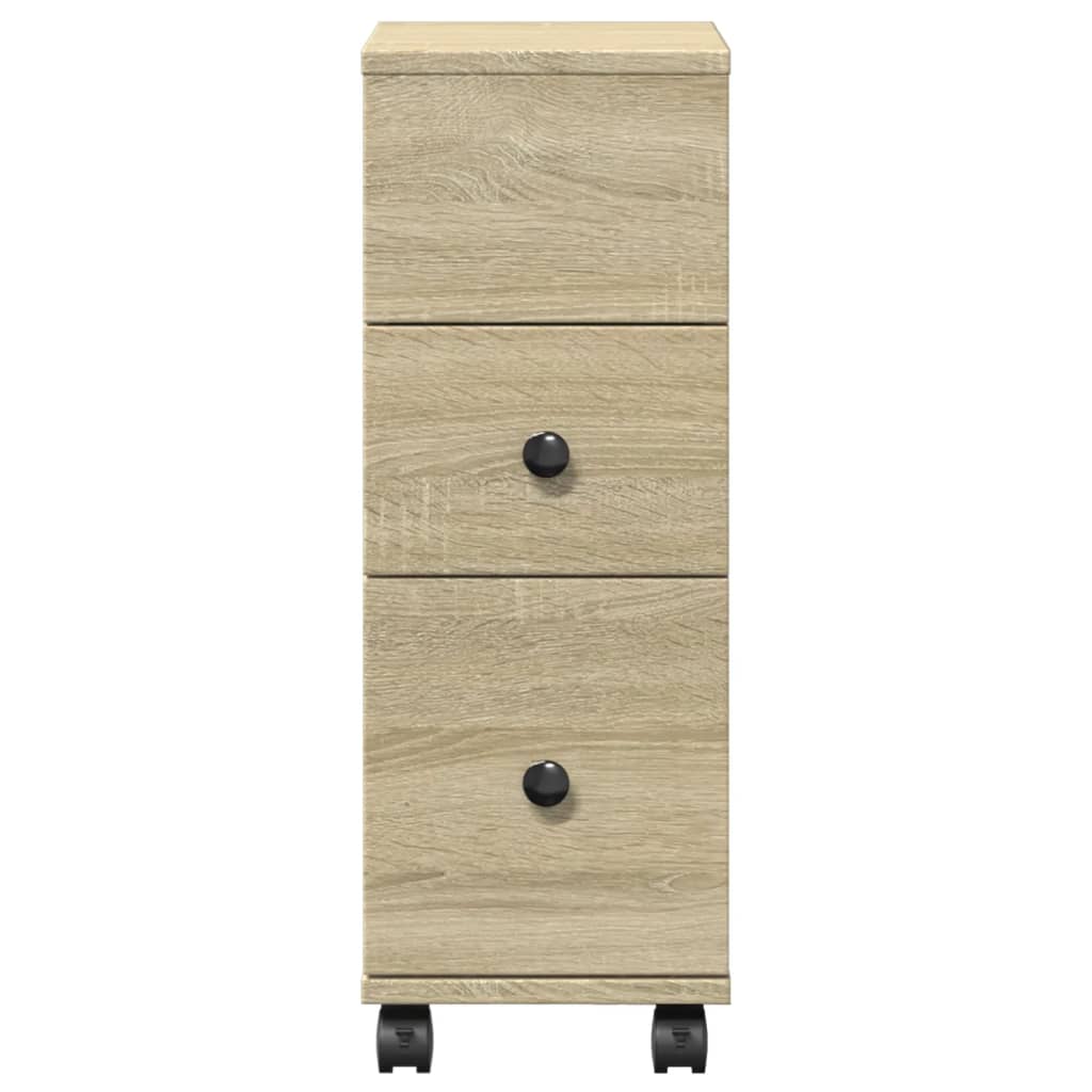 Narrow Bathroom Cabinet with Wheels Sonoma Oak Engineered Wood - Bargainia.com - 8721158400321 - 855234