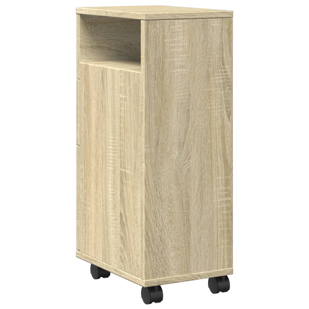 Narrow Bathroom Cabinet with Wheels Sonoma Oak Engineered Wood - Bargainia.com - 8721158400321 - 855234
